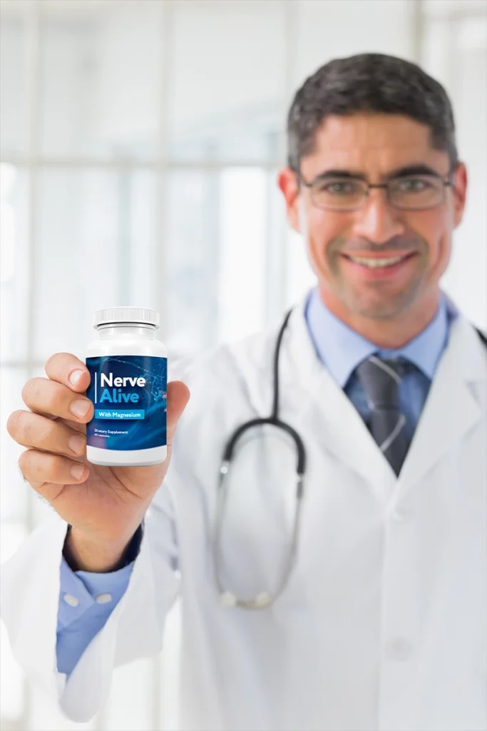 Doctor holding a Nerve Alive bottle