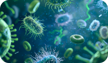 Microscopic close-up of colorful probiotic bacteria
