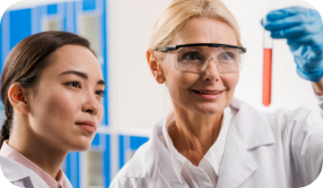Scientists analyzing a sample in the lab